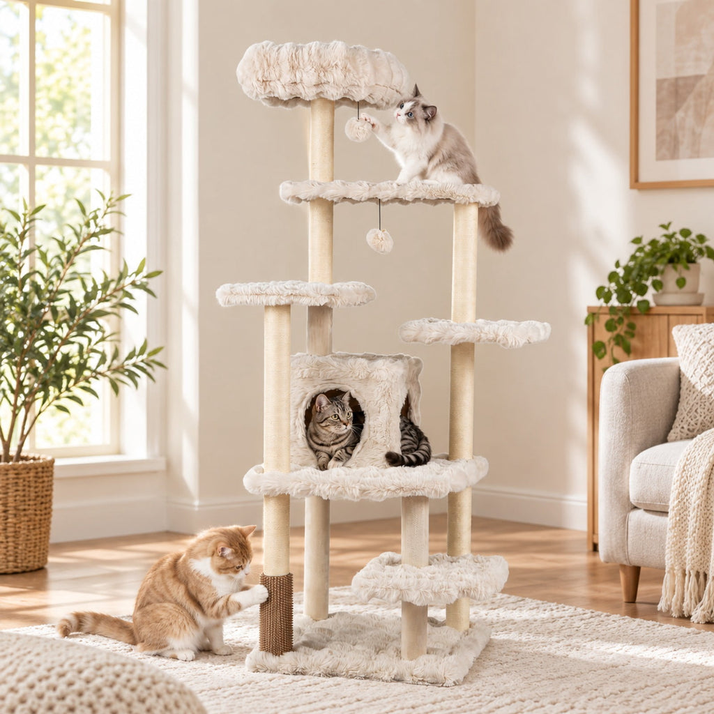 Airfind 67 Inch Multi-level Cat Tree with Large Cat Condo and Padded Perch, 22 lbs Capacity, Polyester Fabric PP Cotton Sisal Engineered Wood Frame