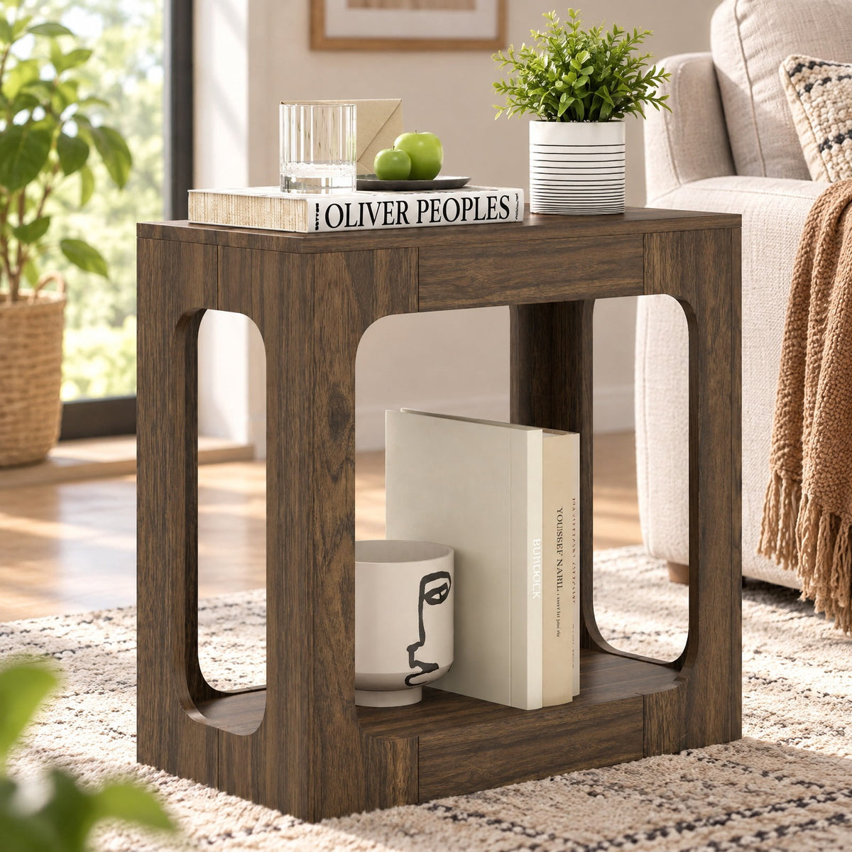 Airfind 2-Tier End Table with Storage Shelf for Living Room, 135 lbs Capacity, Engineered Wood Frame, 23.5 x 12 x 22 Footprint, Walnut