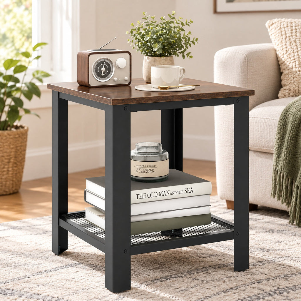 Airfind Industrial End Table 2-Tier Side Table, 55 lbs Capacity, Wood iron, 16 Inch x 16 Inch x 18 Inch (L x W x H) Product weight: 12 lbs, Black