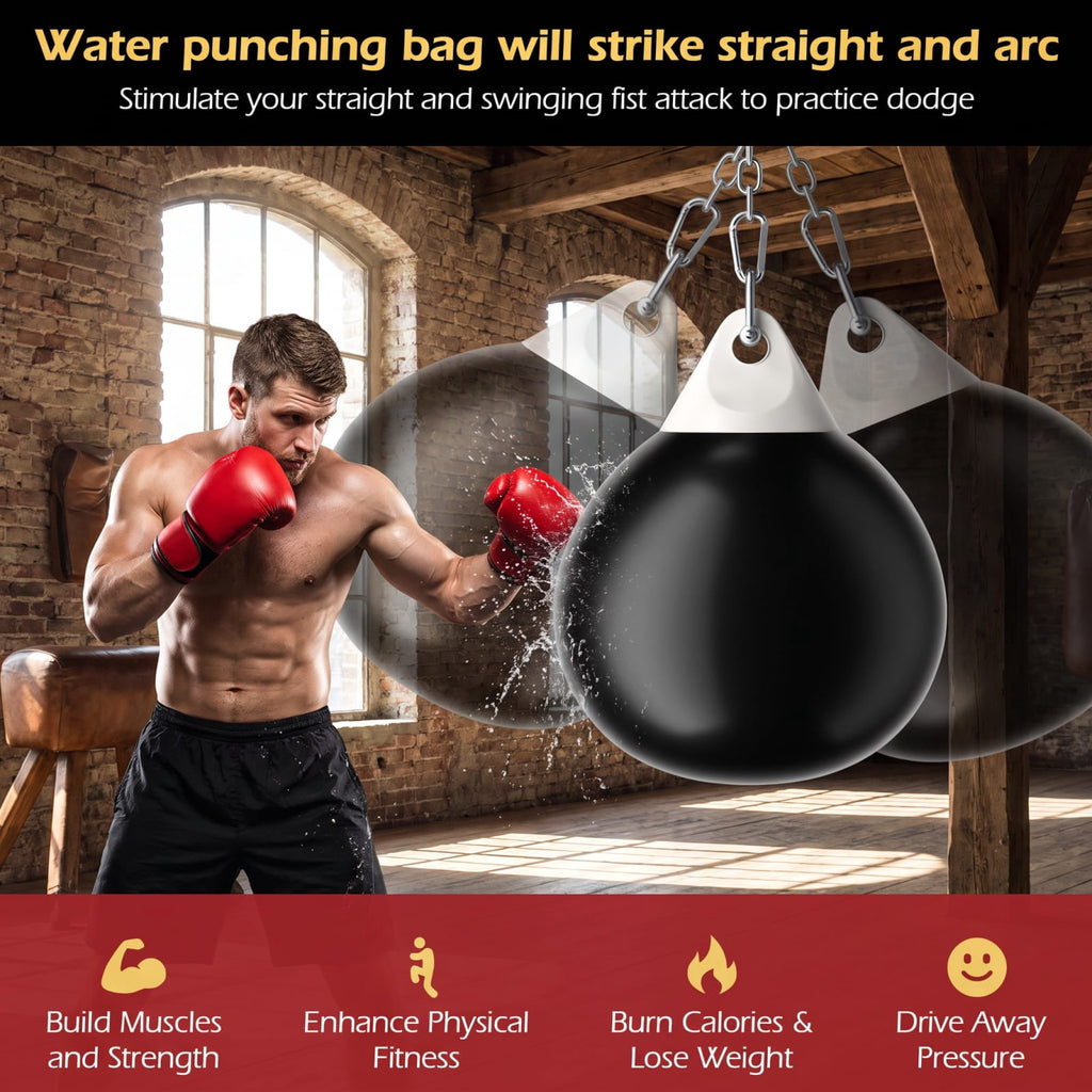 Airfind 21 Inch Water Aqua Punching Bag with Adjustable Metal Chain and Water Hose for Home Gym Boxing and Reaction Training, Black