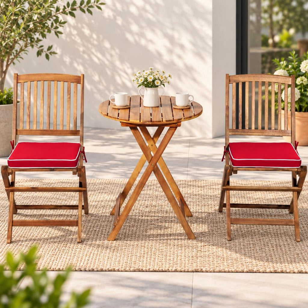 Airfind 3 Pieces Patio Folding Bistro Set with Padded Cushion and Round Coffee Table, 360 lbs Capacity, Acacia wood Frame, Red