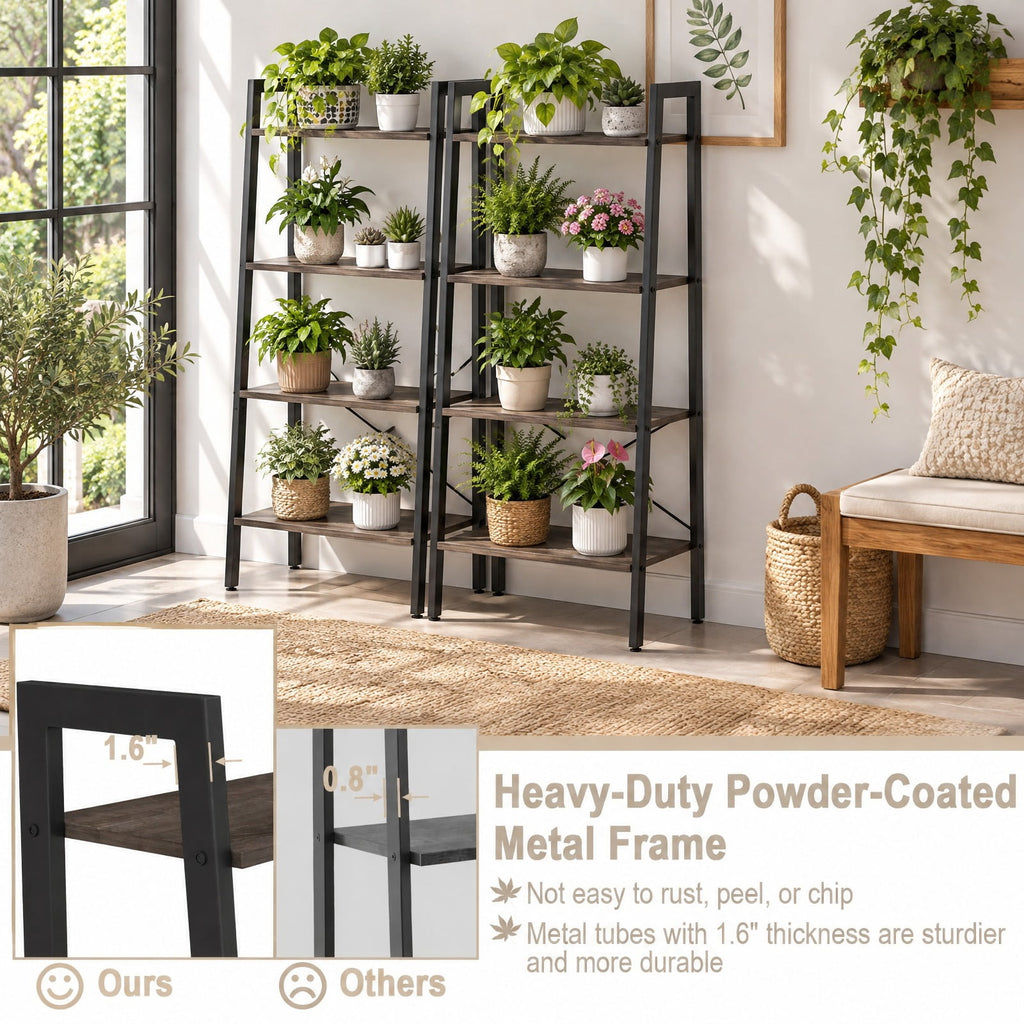 Airfind 4-Tier Bookshelf with Metal Frame and Adjustable Foot Pads, 200 lbs Capacity, Metal Engineered Wood Frame, Grey Oak
