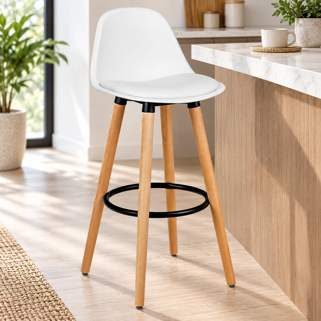 Airfind 2 Pieces Mid Century Barstool 28.5 Inches Dining Pub Chair, 250 lbs Capacity, Metal beech wood PU PP Frame, White