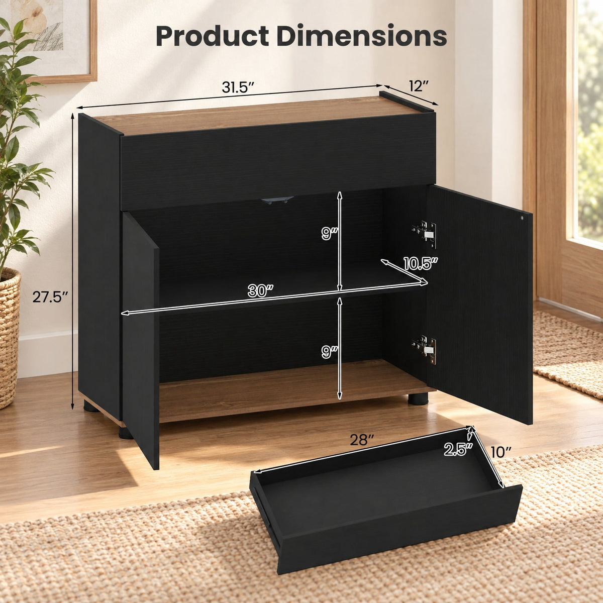 Airfind Sideboard Buffet Cabinet with Storage Wooden Kitchen Storage Cabinet, 44 lbs Capacity, Engineered Wood MDF PP Frame, Black