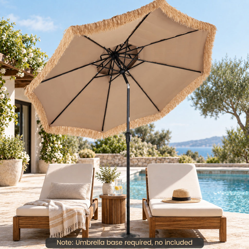Airfind 10FT and 2-Tier Tiki Patio Umbrella with 8 Ribs, Polyester Fabric PE Metal External Frame, Brown