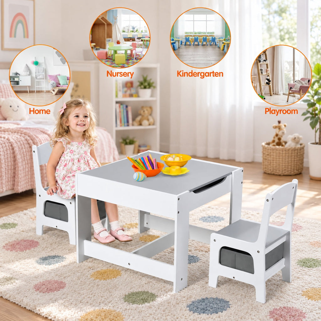 Airfind Kids Table Chairs Set With Storage Boxes Blackboard Whiteboard Drawing, P2 MDF Applicable age 3-7 Years Frame, 24.5 Inch x 24.5 Inch x 19 Inch Footprint