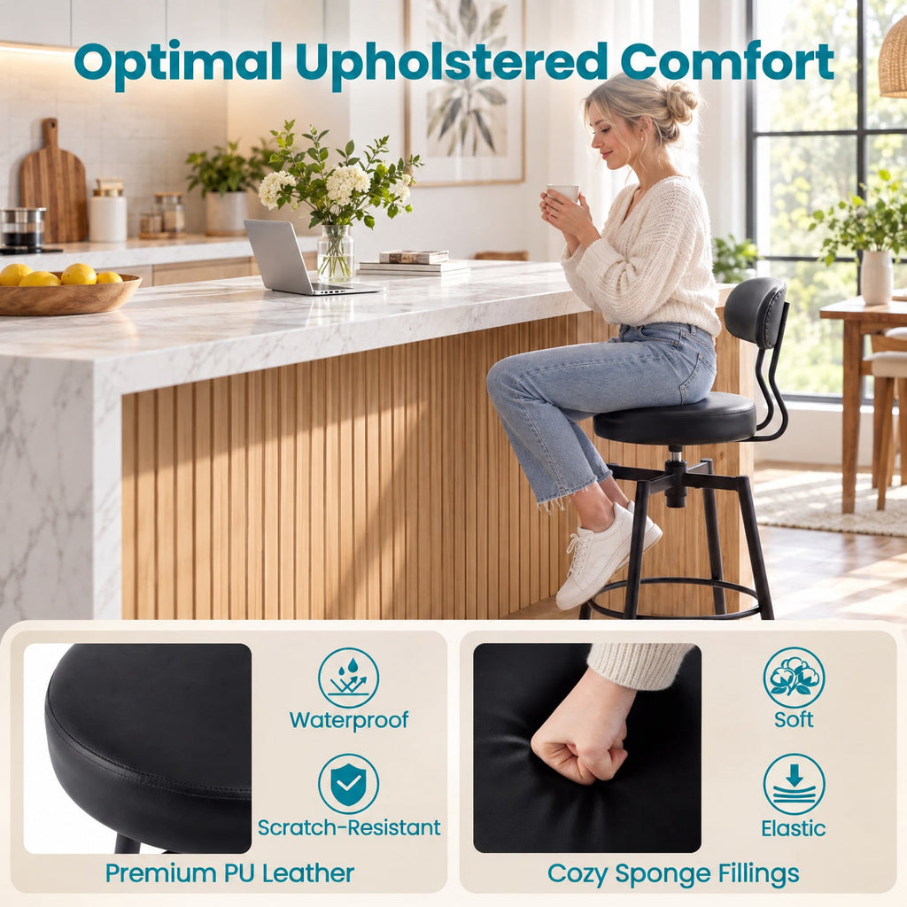 Airfind Set of 4 Swivel Barstools Faux Leather with Upholstered Seat and Back, 330 lbs Capacity, Metal PU Leather Sponge EPE Foam Plywood Frame