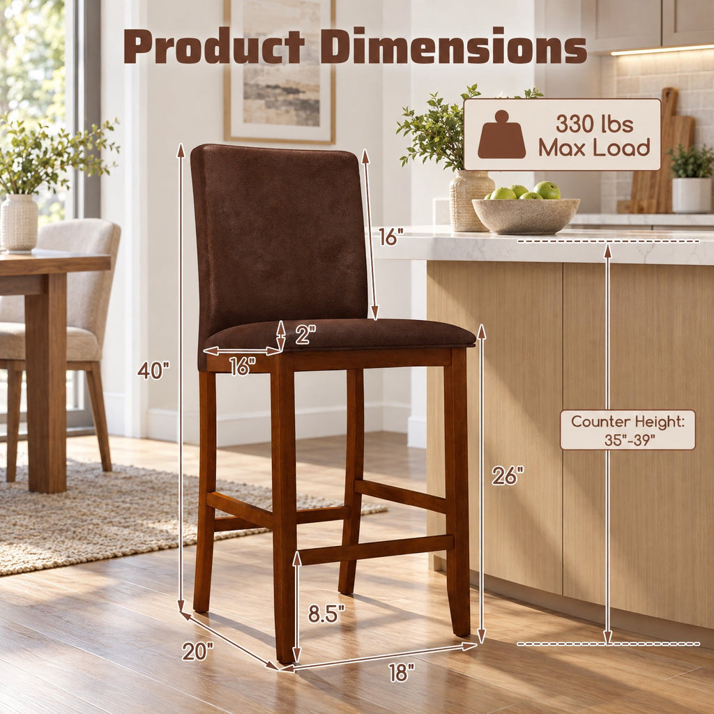 Airfind Counter Barstools, Set of 2, with Rubberwood Legs and Upholstered Seat, 330 lbs Capacity, Rubberwood Polyester Sponge Frame, Walnut
