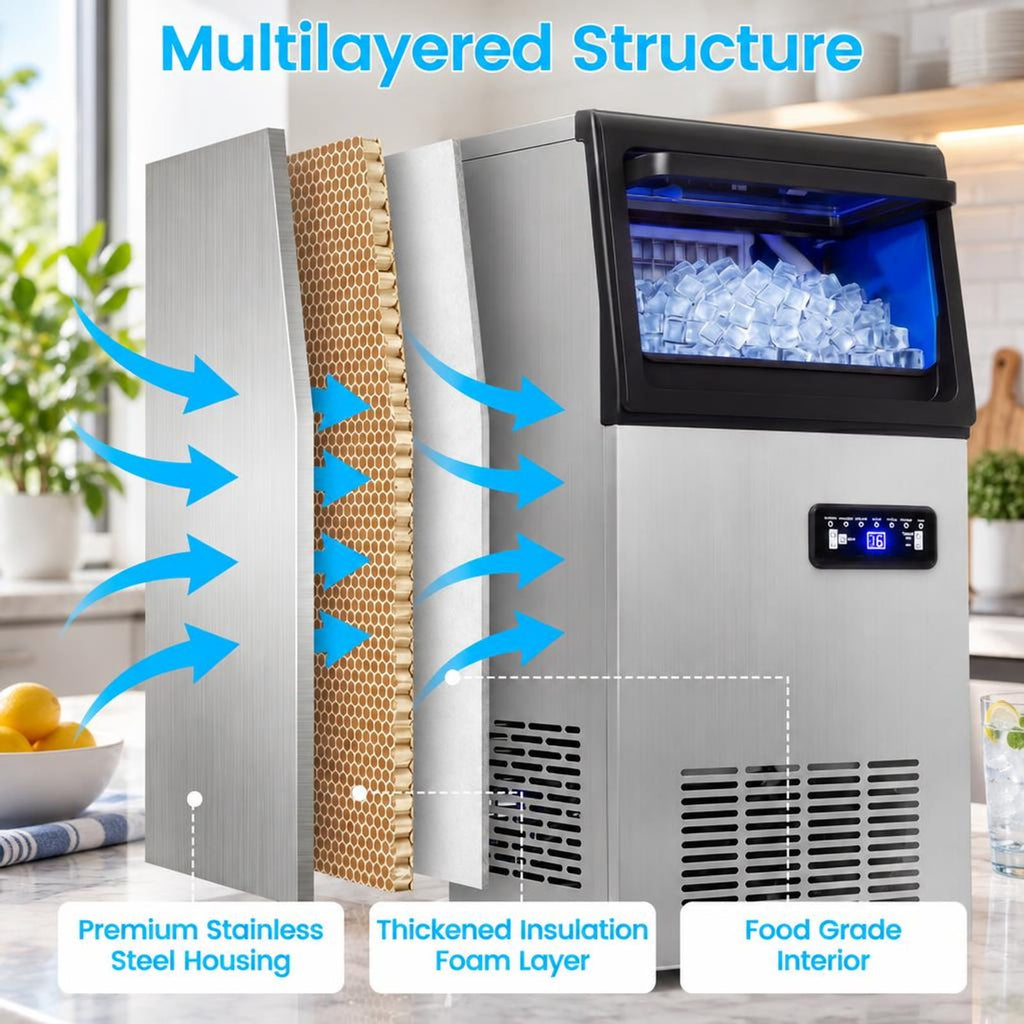 Airfind Stainless Steel Commercial Ice Maker 110 Lbs/24h, Stainless Steel Galvanized Steel Acrylic PP for Convenient Everyday Use, Silver
