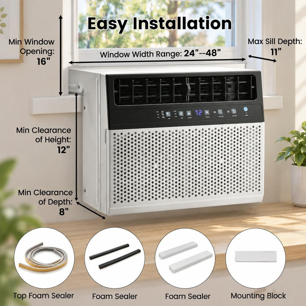 Airfind 12000 BTU Window Air Conditioner with Remote, 6 Modes, Sleep Timer, Washable Filter, for Rooms up to 600 Sq Ft, White