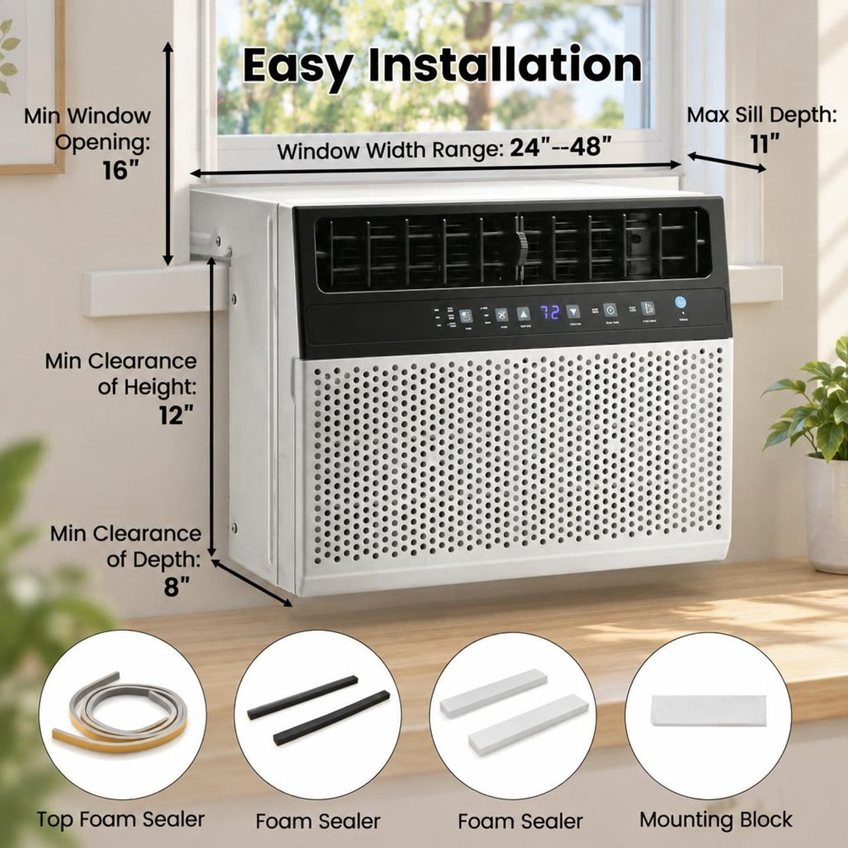 Airfind 12000 BTU Window Air Conditioner with Remote, 6 Modes, Sleep Timer, Washable Filter, for Rooms up to 600 Sq Ft, White