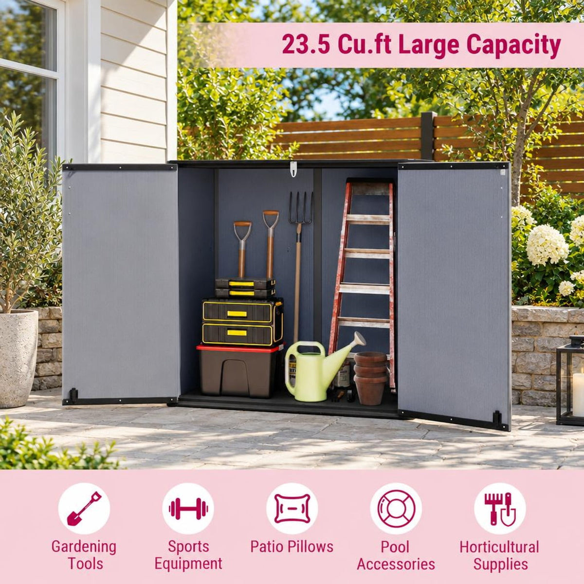 Airfind Outdoor 23.5 Cu.ft All-Weather Storage Box with Floor Lockable Door, 330 lbs Capacity, PP HDPE Metal Frame, 47 Inch x 25.5 Inch x 46 Inch Footprint