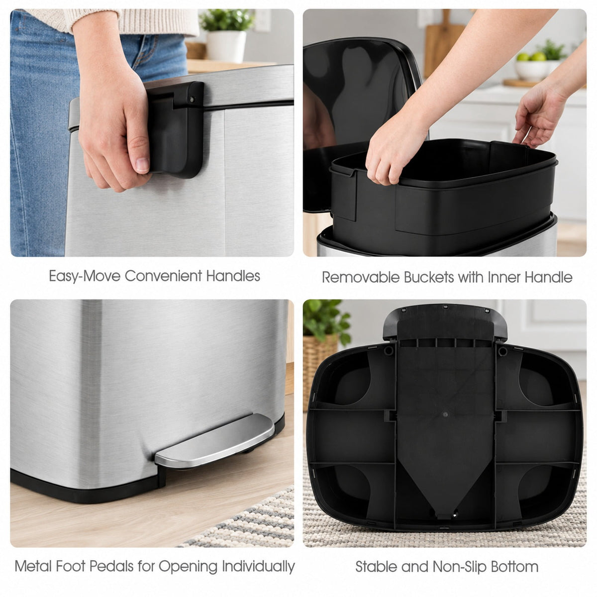 Airfind 13.2 Gallon Stainless Steel Trash Garbage Can with Bucket, PP steel stainless Frame, 17in x 12in x 26in (L x W x H) The Footprint, Silver Main