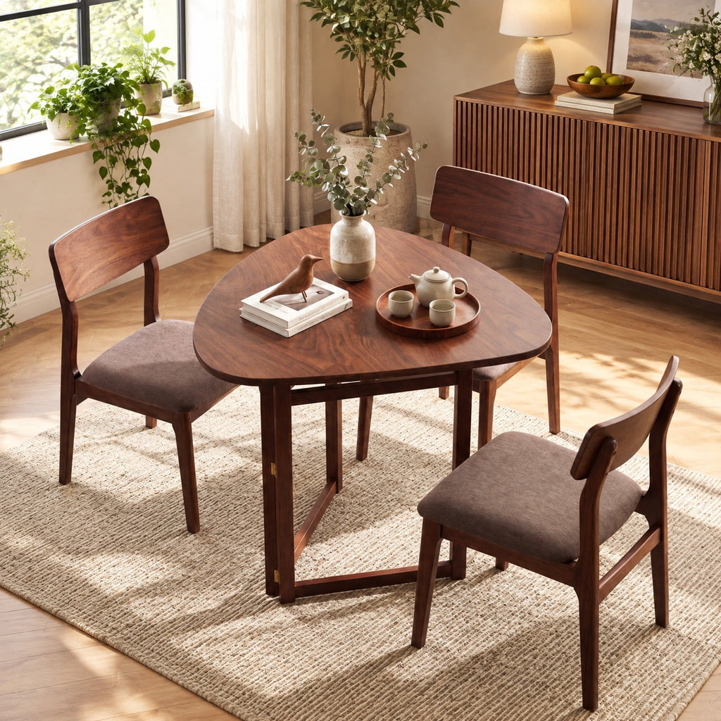 Airfind Foldable Dining Table 31.5 Inch Triangular Small Kitchen Table for 2, 130 lbs Capacity, Rubber Wood MDF Frame, 31.5 Inch x 31.5 Inch x 29.5 Inch Footprint