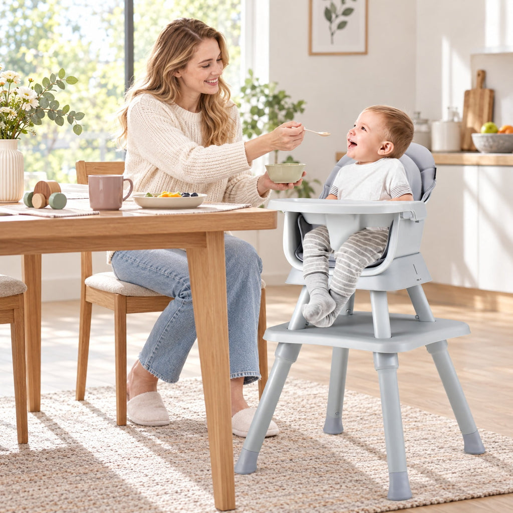 Airfind 6-in-1 Convertible Youth High Chair featuring Adjustable Removable Tray, 55 lbs Capacity, PP PU Fabric Frame, for 6-36 Months, Gray