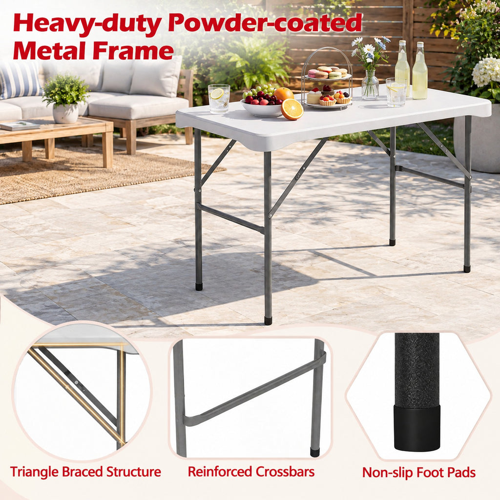 Airfind 44 Inch HDPE Folding Picnic Table Set with 2 Benches, 110 lbs Capacity, HDPE Metal Frame, 44 Inch x 24 Inch x28 Inch Footprint, White