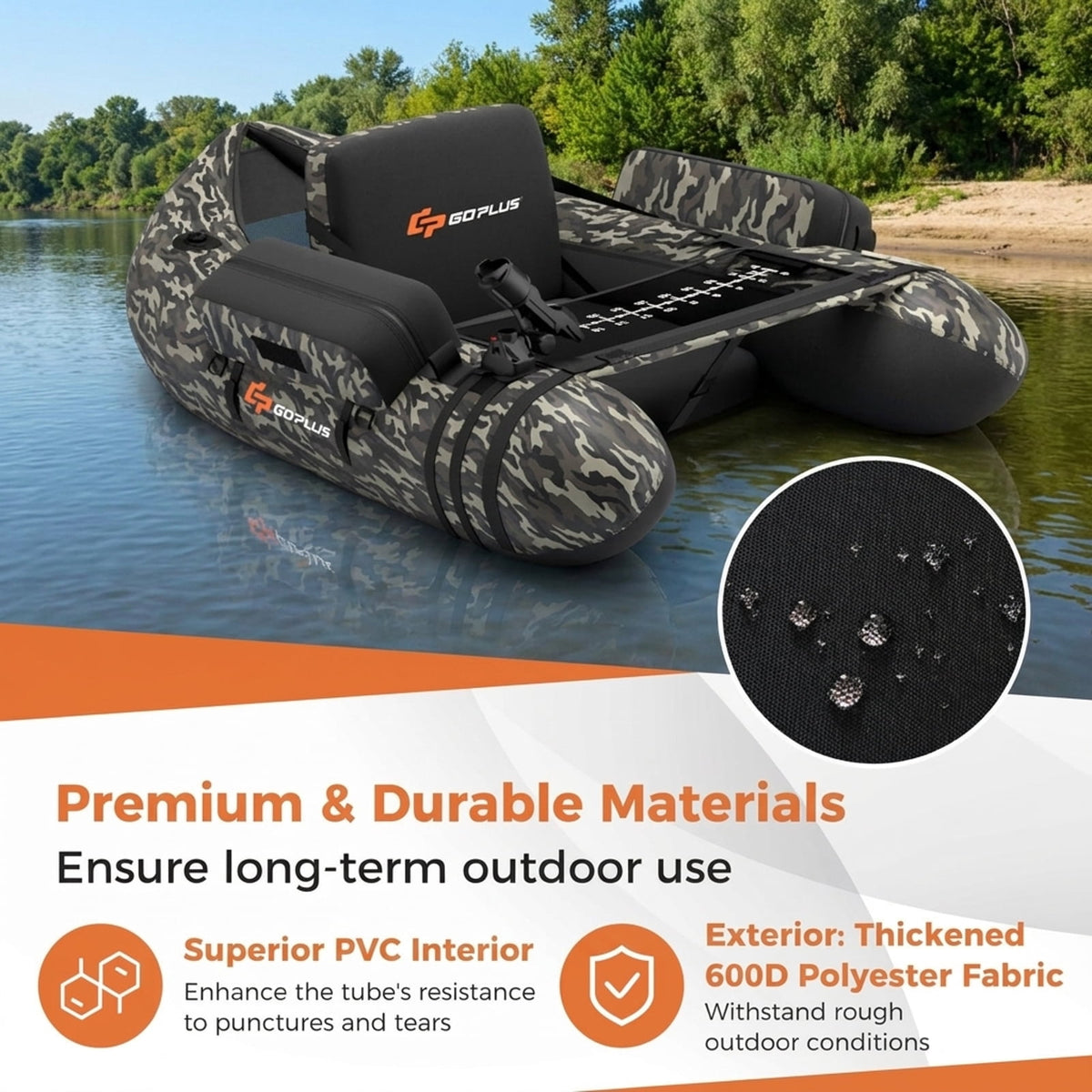 Airfind Inflatable Fishing Float Tube with 350 lb Capacity and Adjustable Shoulder Straps plus Storage Pockets and Foot Pump for Lake Pond River Bass Fly Fishing, Camouflage Multicolor