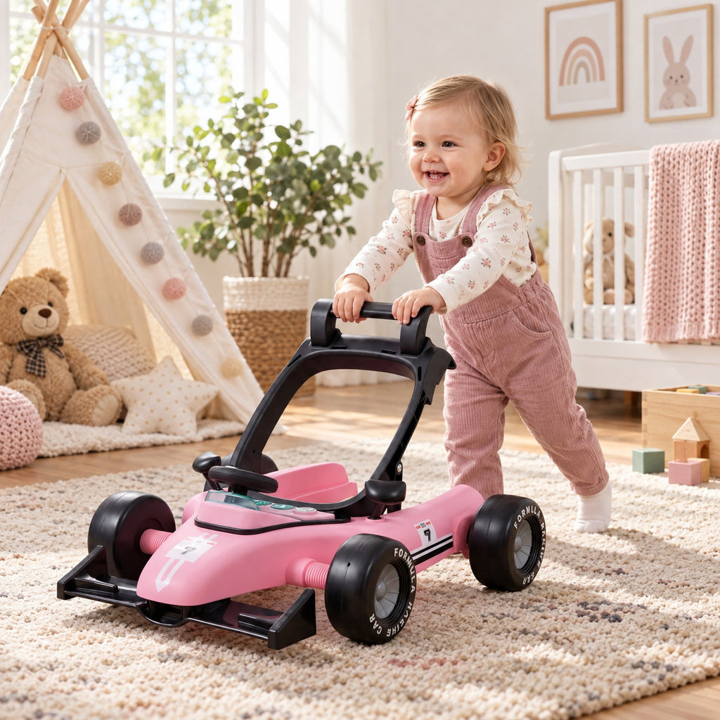 Airfind 4-in-1 Child Push Walker Activity Center Height Adjustable with Music Box, 26.5 Lbs Capacity, PP Metal, for 6-18 Months, Pink
