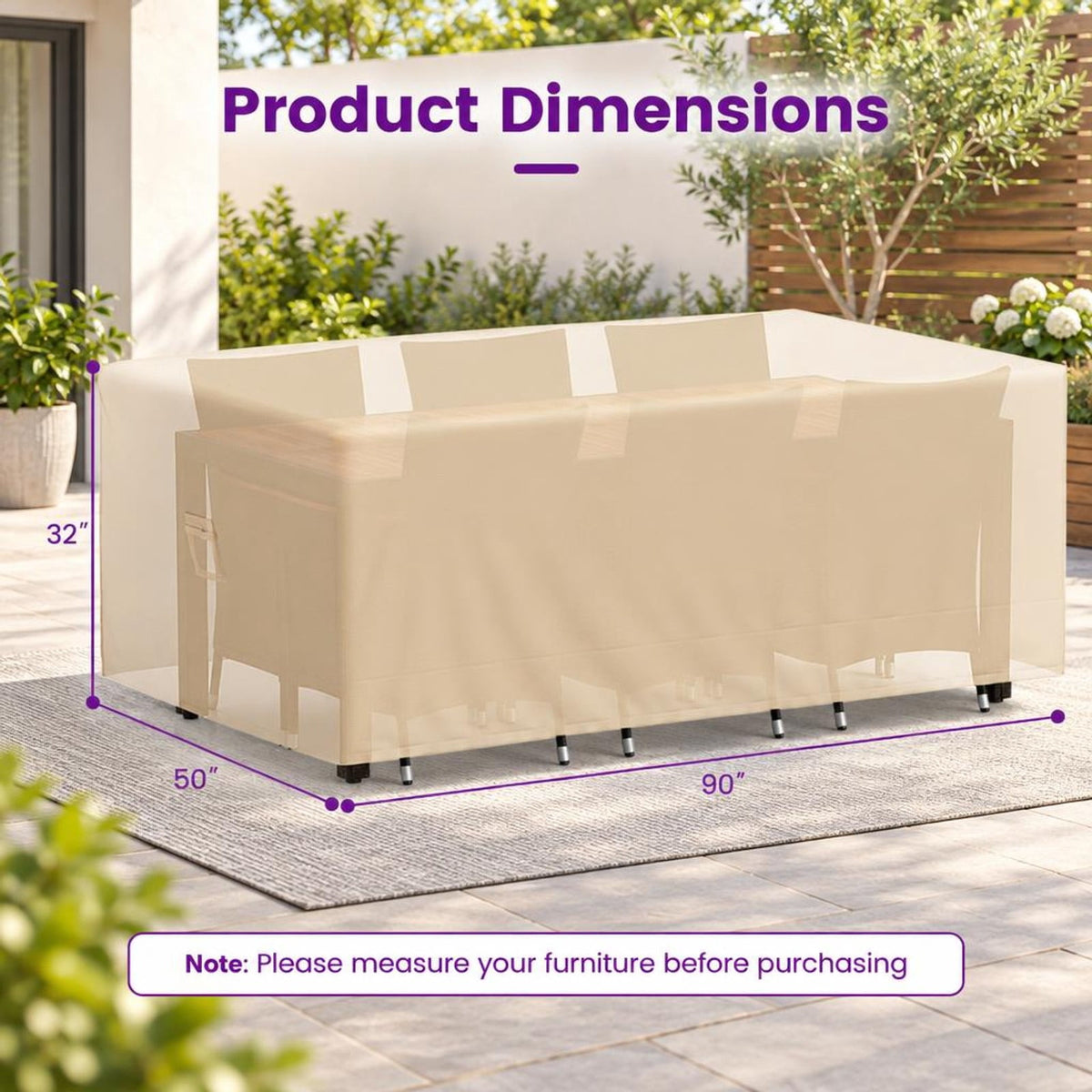 Airfind Patio Furniture Cover with Padded Handle and Click-Close Straps-90 x 50 x 32 inches, Polyester PU Frame, Beige Blue
