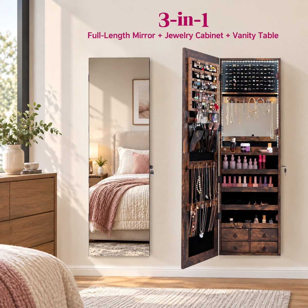Airfind Multipurpose Storage Cabinet with 4 Drawers, 11 lbs Capacity, MDF Frame, 14.5 Inch x 5 Inch x 47 Inch Footprint, Brown