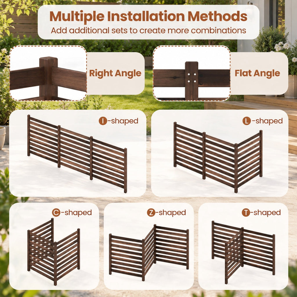 Airfind 3-Panel Wooden Outdoor Privacy Fence with Ground Stakes, Fir Wood Frame, Brown, Product Dimensions of Each Screen 38.5 Inch