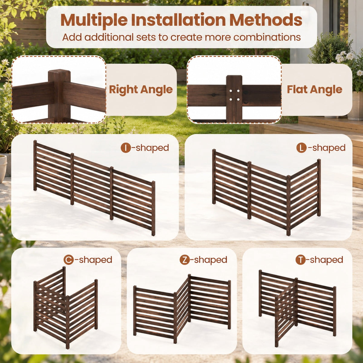 Airfind 3-Panel Wooden Outdoor Privacy Fence with Ground Stakes, Fir Wood Frame, Brown, Product Dimensions of Each Screen 38.5 Inch