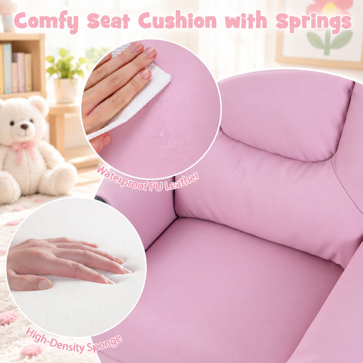 Airfind Kids Recliner Chair Push Back Toddler Reclining Armchair with Cup Holder, 150 lbs Capacity, Wood Frame, for 3+ years old, PInk