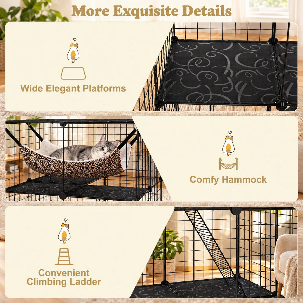 Airfind Indoor Cat Cage 3-Tier Cat Enclosure Detachable Metal Wire Kennel, 5 kg Capacity, PP Frame, 29.1 Inch x 29.1 Inch x 42.1 Inch Footprint, Black