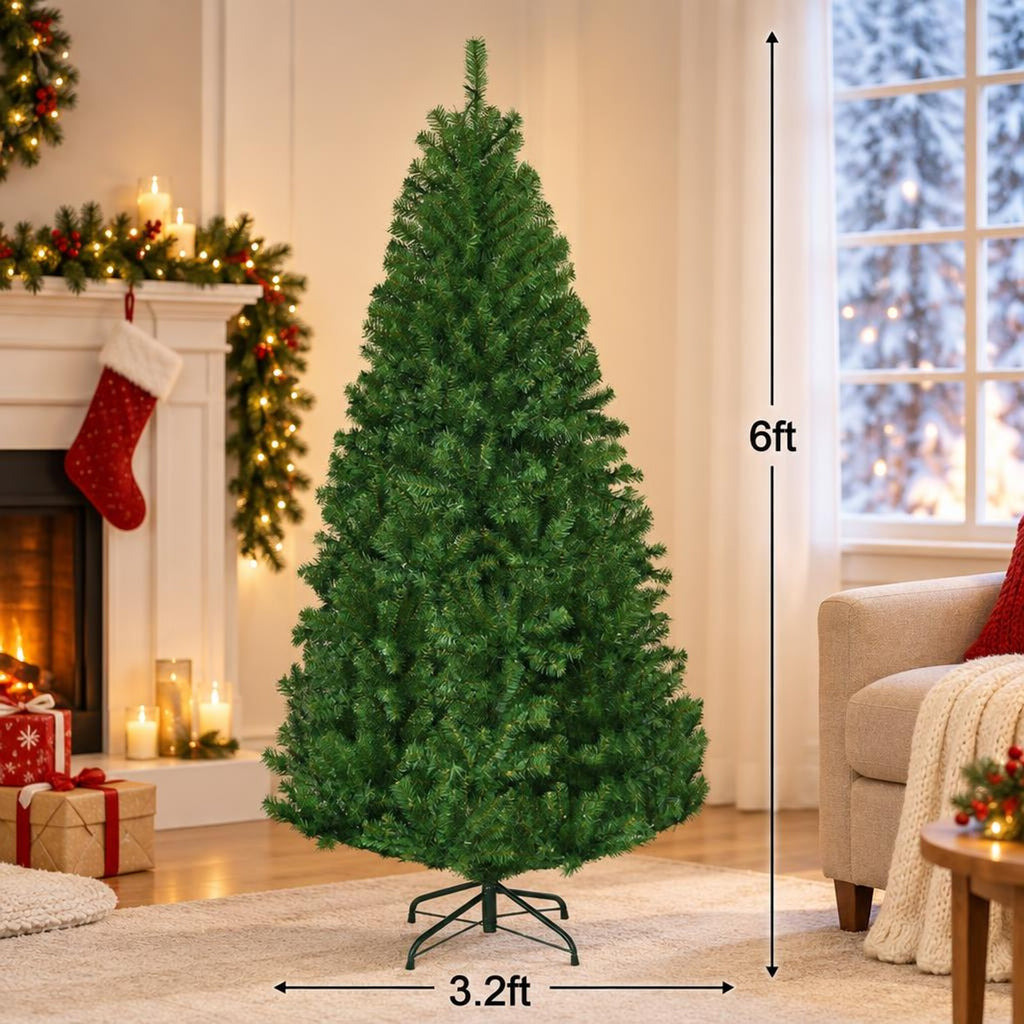 Airfind Artificial Premium Hinged Christmas Tree-6 Feet, PVC Frame, 0.9in x 1.6in x 2in Footprint, Green Adapter: UL-certified