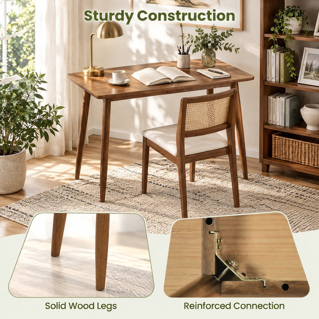 Airfind Computer Desk with Rubber Wood Legs Wooden Writing Desk with Spacious Tabletop, 40 x 15.5 x 39.5Weight Footprint, Walnut