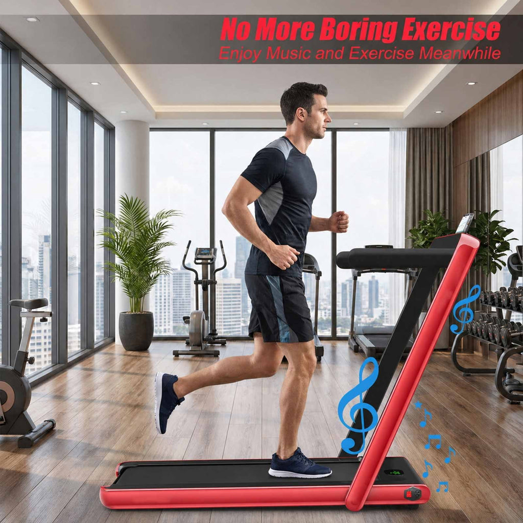 Airfind 2.25HP 2-in-1 Walk-to-Run Folding Treadmill with APP Sync Audio Console, Red