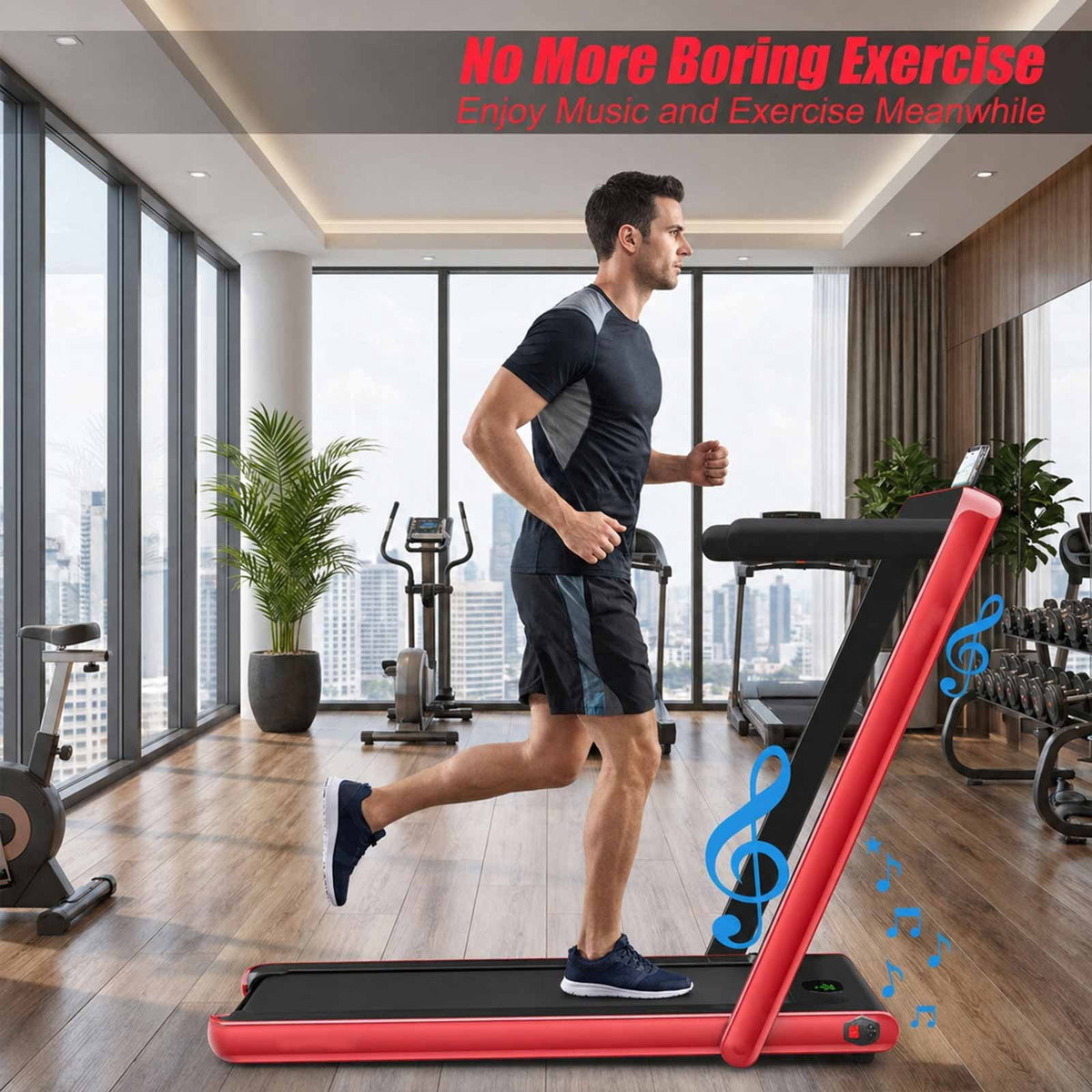 Airfind 2.25HP 2-in-1 Walk-to-Run Folding Treadmill with APP Sync Audio Console, Red