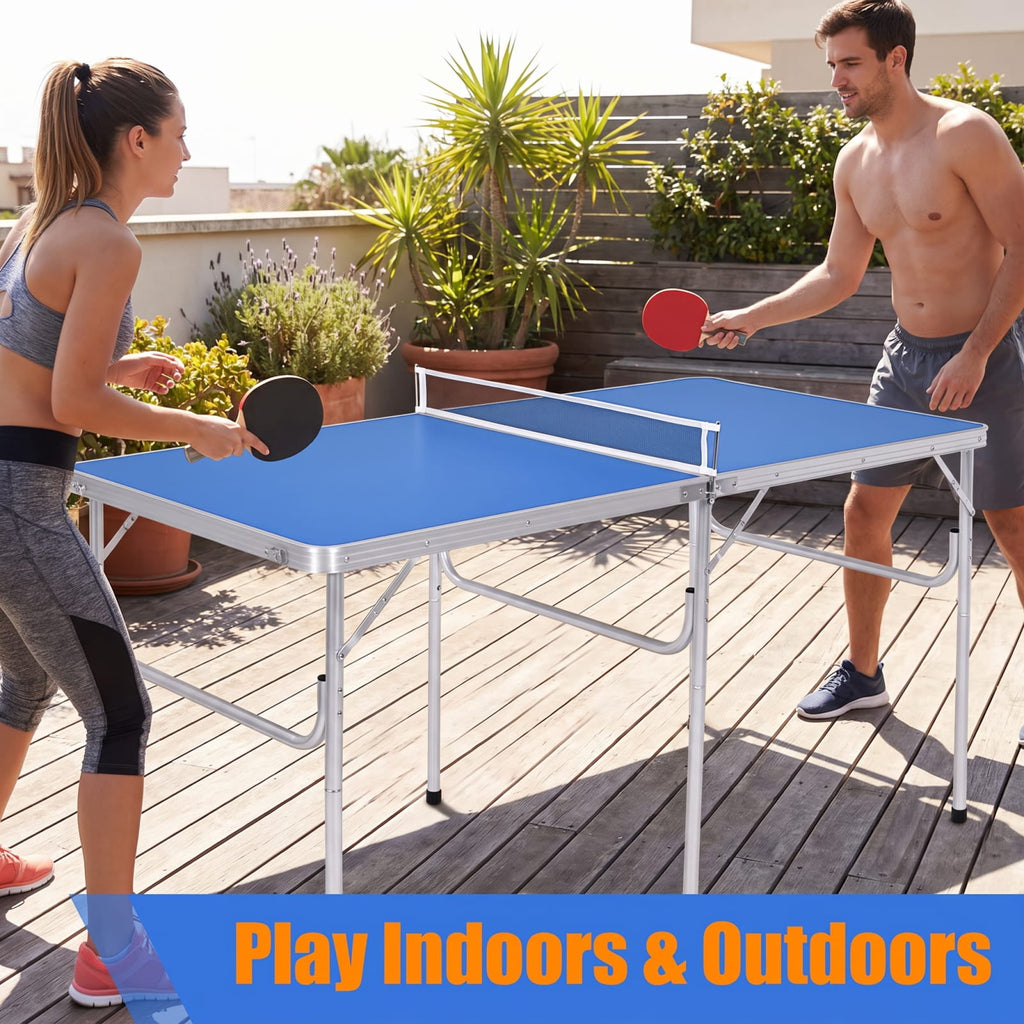 Airfind 60 Inch Portable Folding Table Tennis Table with Net Paddles and Balls for Indoor Family Game Room Ping Pong Fun, Blue