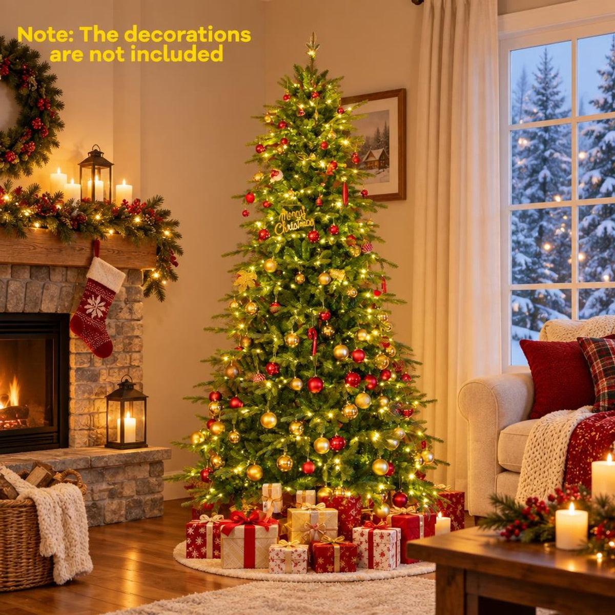 Airfind 9 Ft Pre-lit Artificial Christmas Tree with 560 Color-changeable LED Lights, 1770 Branch Tips, Remote Control, Green