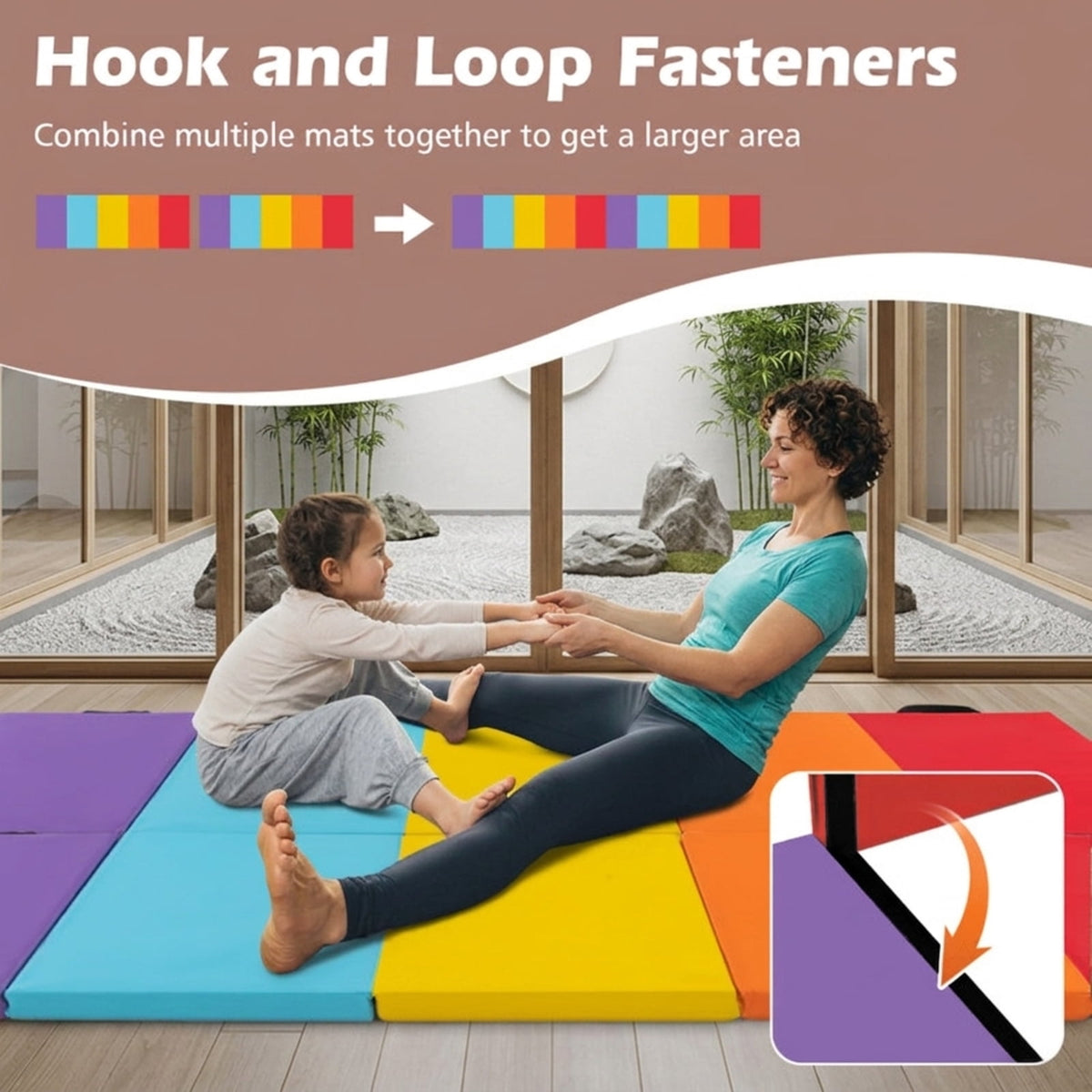 Airfind 5 Panel Folding Gymnastics Mat for Kids with Reinforced Carry Handles and Hook and Loop Fasteners for Home Tumbling and Yoga, Red