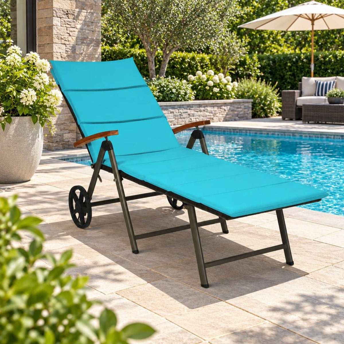 Airfind Outdoor Chaise Lounge Chair Rattan Lounger Recliner Chair, 385 lbs Height from ground to seat: 15.7 Capacity, PE rattan aluminum Frame