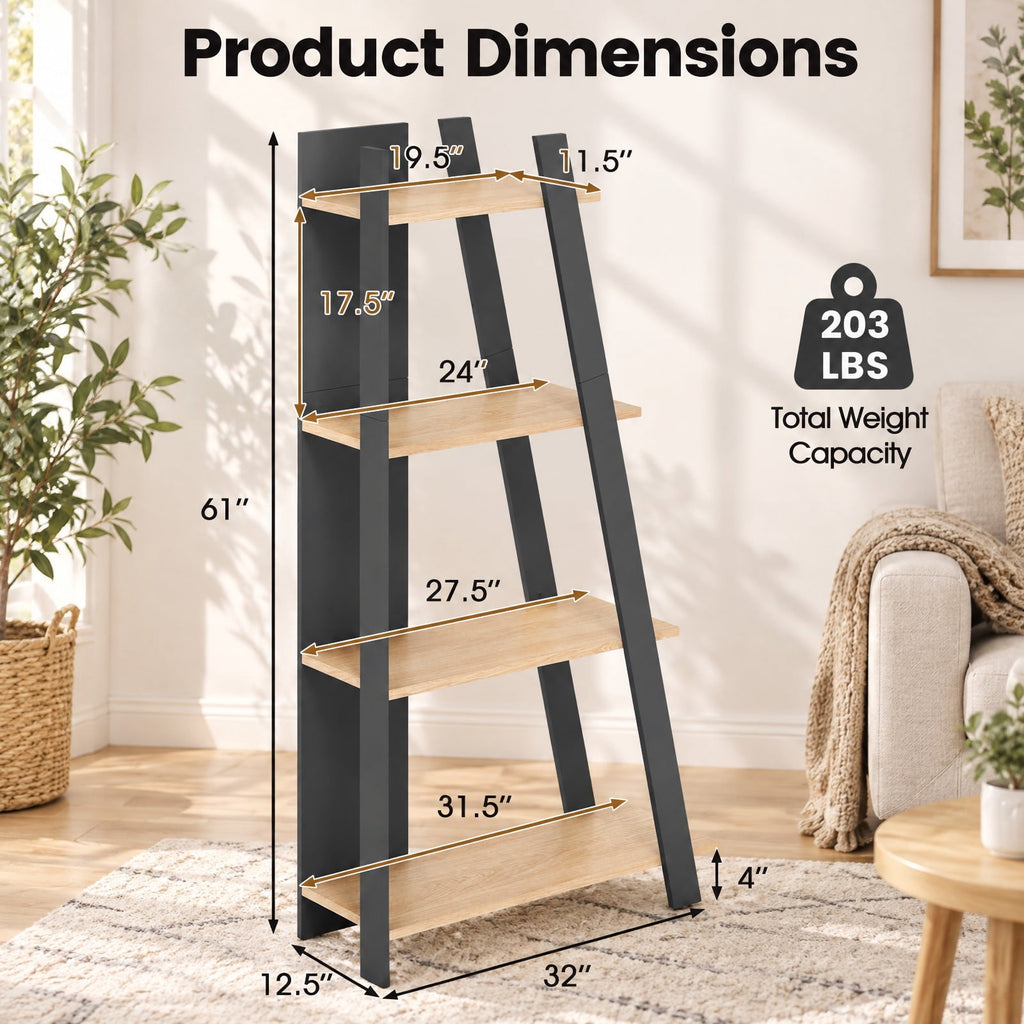 Airfind 4-Tier Modern Bookshelf Wooden Vertical Display Book Shelf for Small Space, Shelf 51 lbs Total Capacity, Engineered Wood Frame
