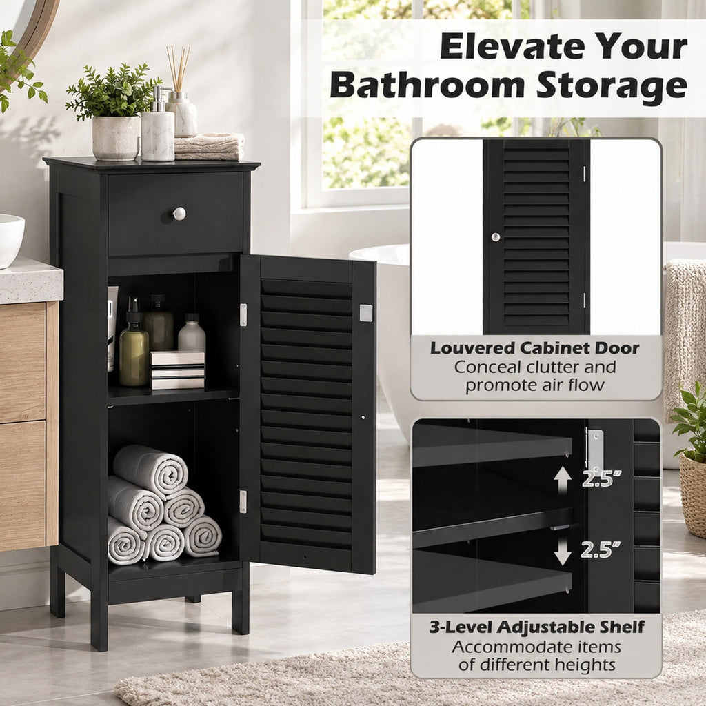 Airfind Narrow Bathroom Storage Cabinet with Adjustable Shelf and Drawer, 13in x 12in x 34.5inOverall Interior Footprint, Black