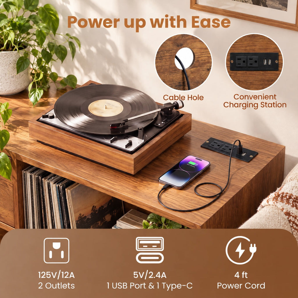 Airfind Record Player Stand with LED Light and Power Outlets, 66 lbs Capacity, Model JV14100US-CF
