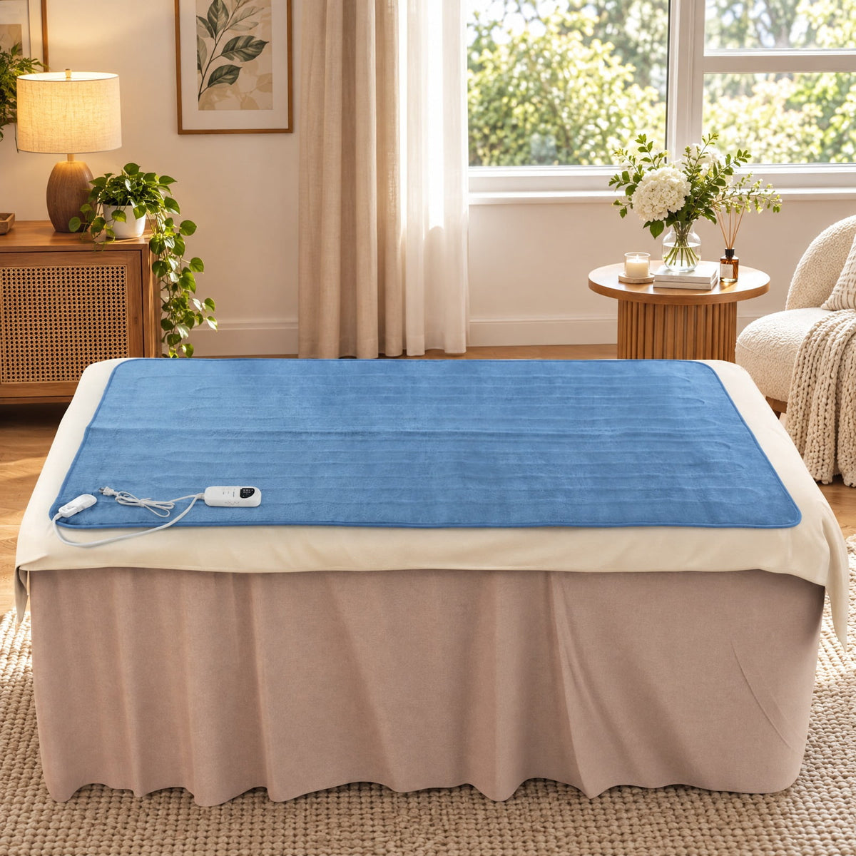 Airfind Electric Heated Mattress Pad with 5 Heating Levels and Overheat Protection, Flannel Non-woven Fabric Frame, Blue