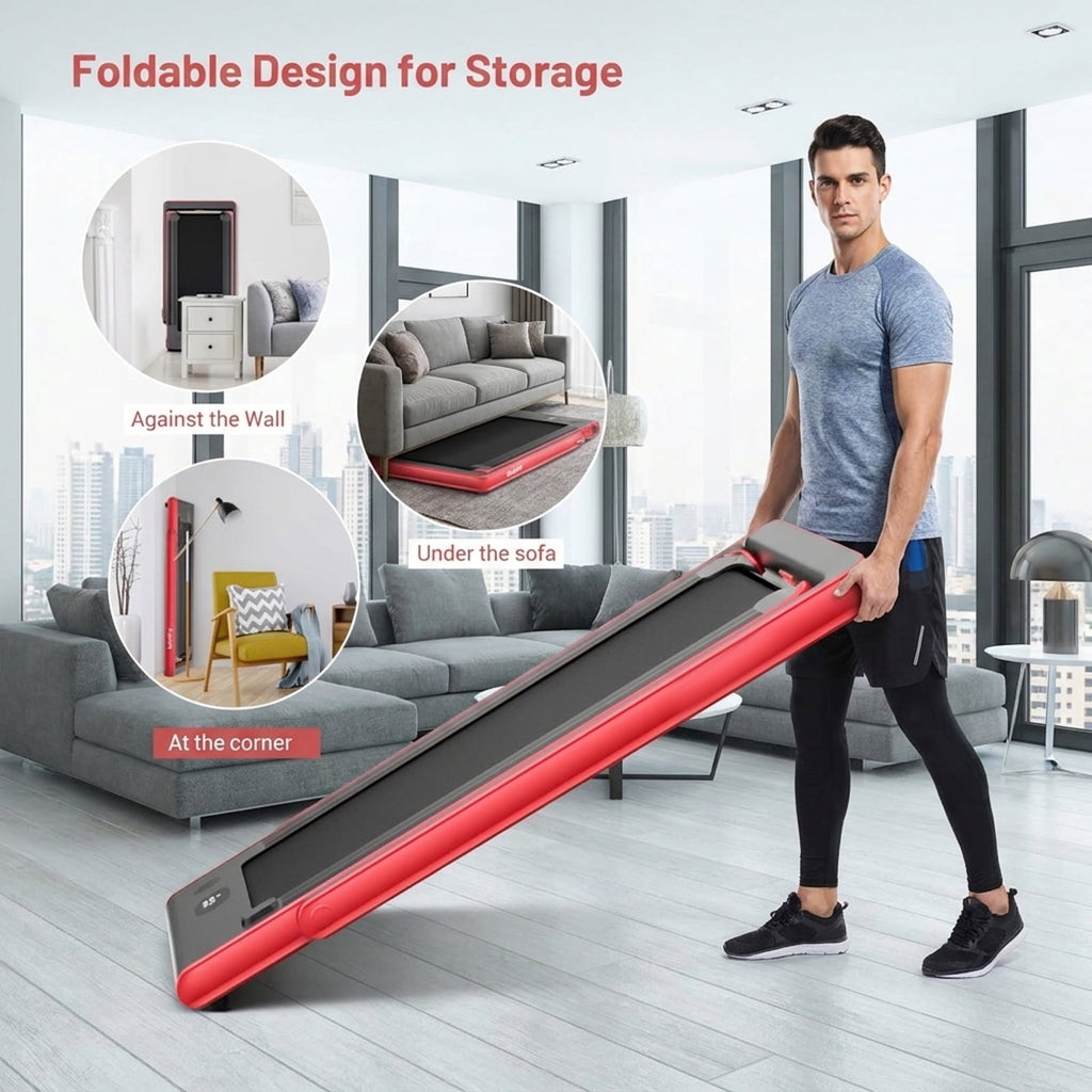 Airfind 2-in-1 Walk-to-Run Folding Treadmill Audio Console, Red