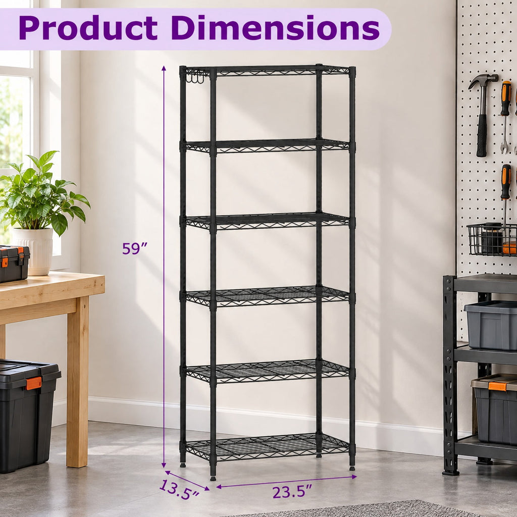Airfind 6-Tier Metal Storage Shelving Unit with V-Shaped Wire Rack and 900 LBS Capacity, 900 lbs Capacity, Metal Frame, Black