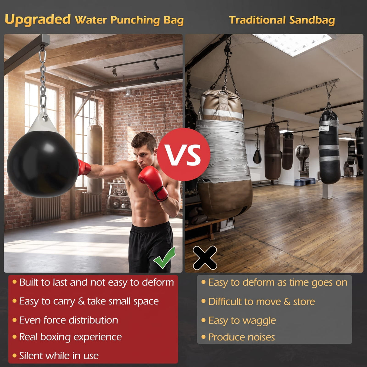 Airfind 21 Inch Water Aqua Punching Bag with Adjustable Metal Chain and Water Hose for Home Gym Boxing and Reaction Training, Black