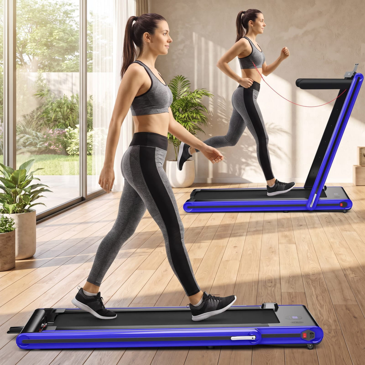 Airfind 2 in 1 Folding Treadmill with 2.25 HP Motor and Dual LED Display for Home Office Under Desk Walking and Jogging, Navy
