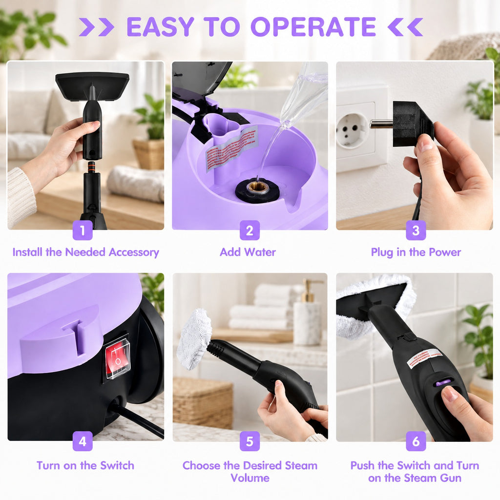 Airfind 2000W Heavy Duty Multi-purpose Steam Cleaner Mop with Detachable Handheld Unit, ABS Frame, : 10 x 17 x 10 Footprint, Purple
