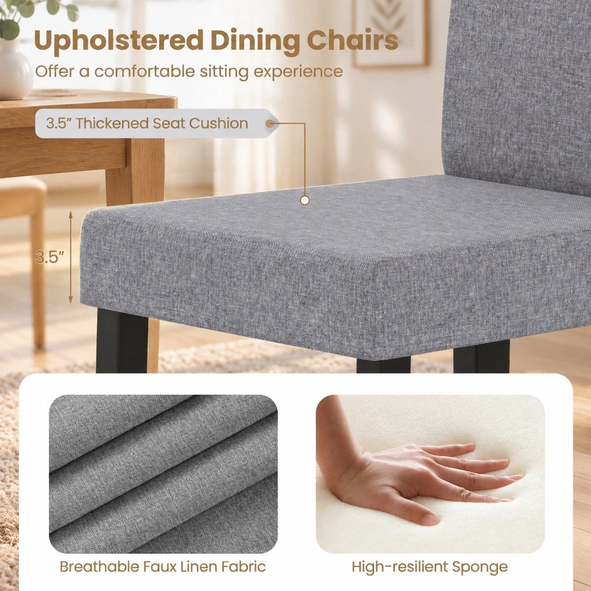 Airfind Set of 2 Dining Chair Mid-Century Modern Fabric Upholstered Parson Chairs, Chair 330 lbs Capacity, 17in x 22in x 35.5in Footprint, Light Gray