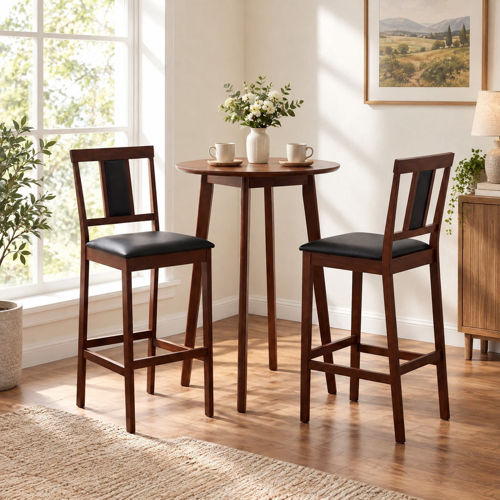 Airfind Set of 2 Upholstered Barstool 29.5 Inch Bar Height with Solid Rubber Wood Frame, 300 lbs Capacity, Walnut