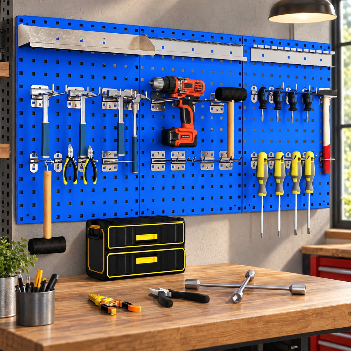 Airfind Wall-Mounted Pegboard Kit with 3 Pegboards for Garage Workshop, Metal Frame, 48 x 23.5 x 0.8 Footprint, Navy