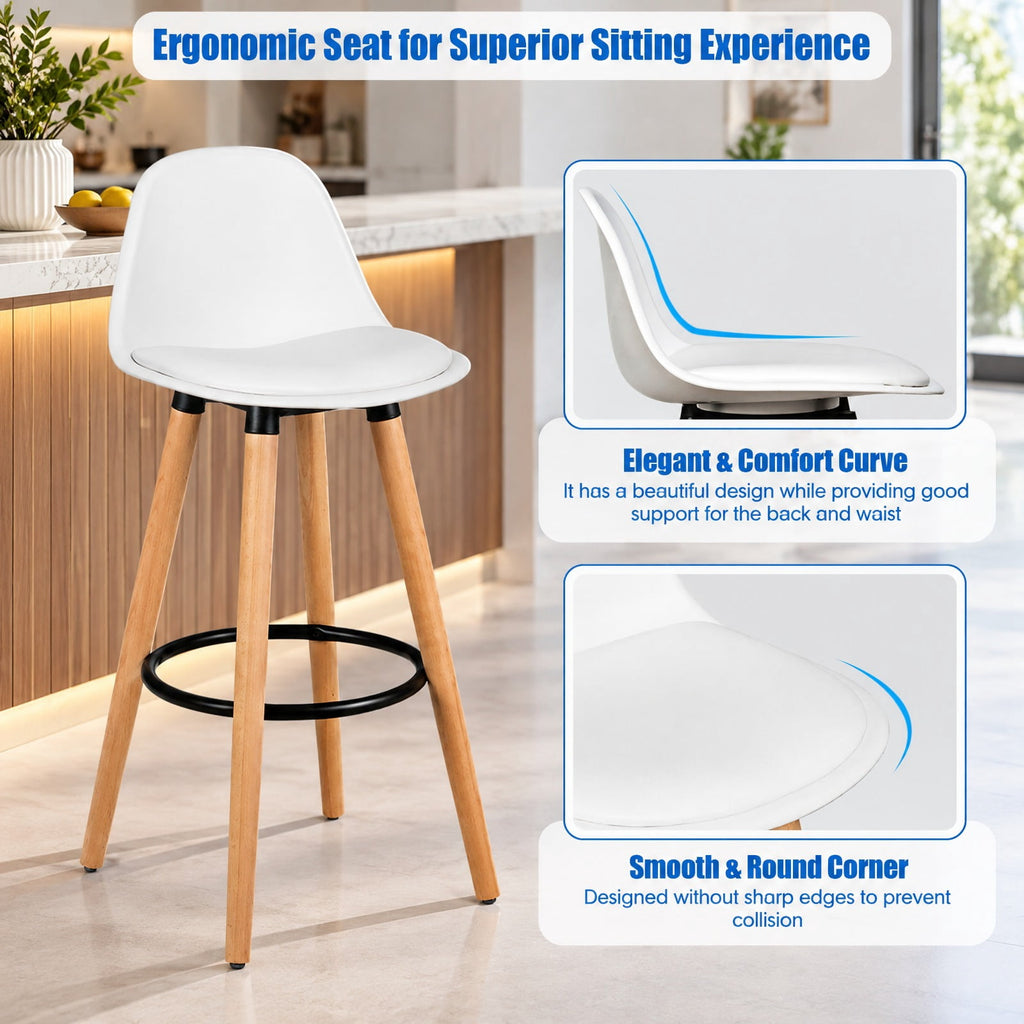 Airfind 2 Pieces Mid Century Barstool 28.5 Inches Dining Pub Chair, 250 lbs Capacity, Metal beech wood PU PP Frame, White