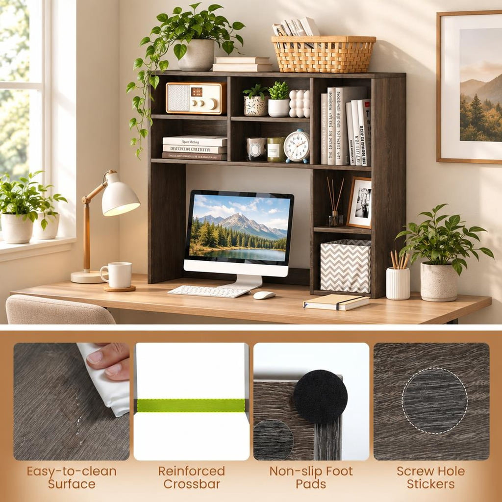 Airfind Desktop Bookshelf with 7 Open Cubbies and 3 Adjustable Shelves, 210 lbs Capacity, Engineered Wood MDF Frame, 37in x 10in x 31in Footprint